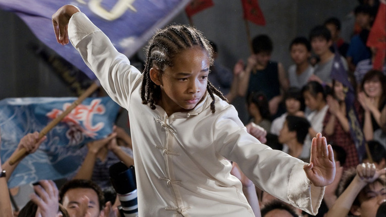 Dre Parker assumes his fighting stance in The Karate Kid