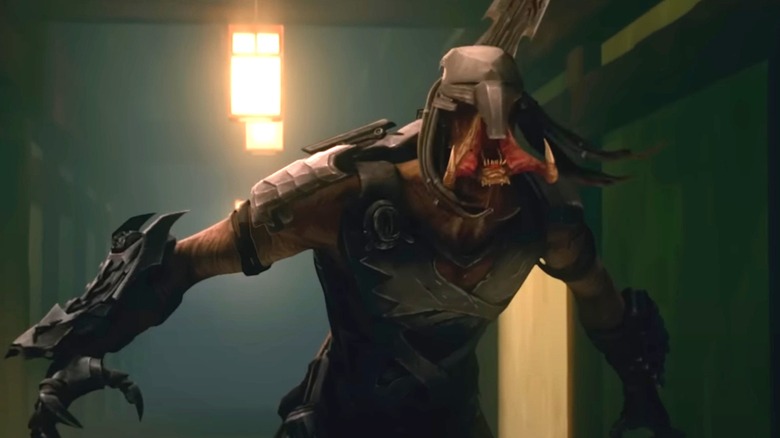 A samurai-inspired Yautja roaring a battle cry in Predator: Killer of Killers